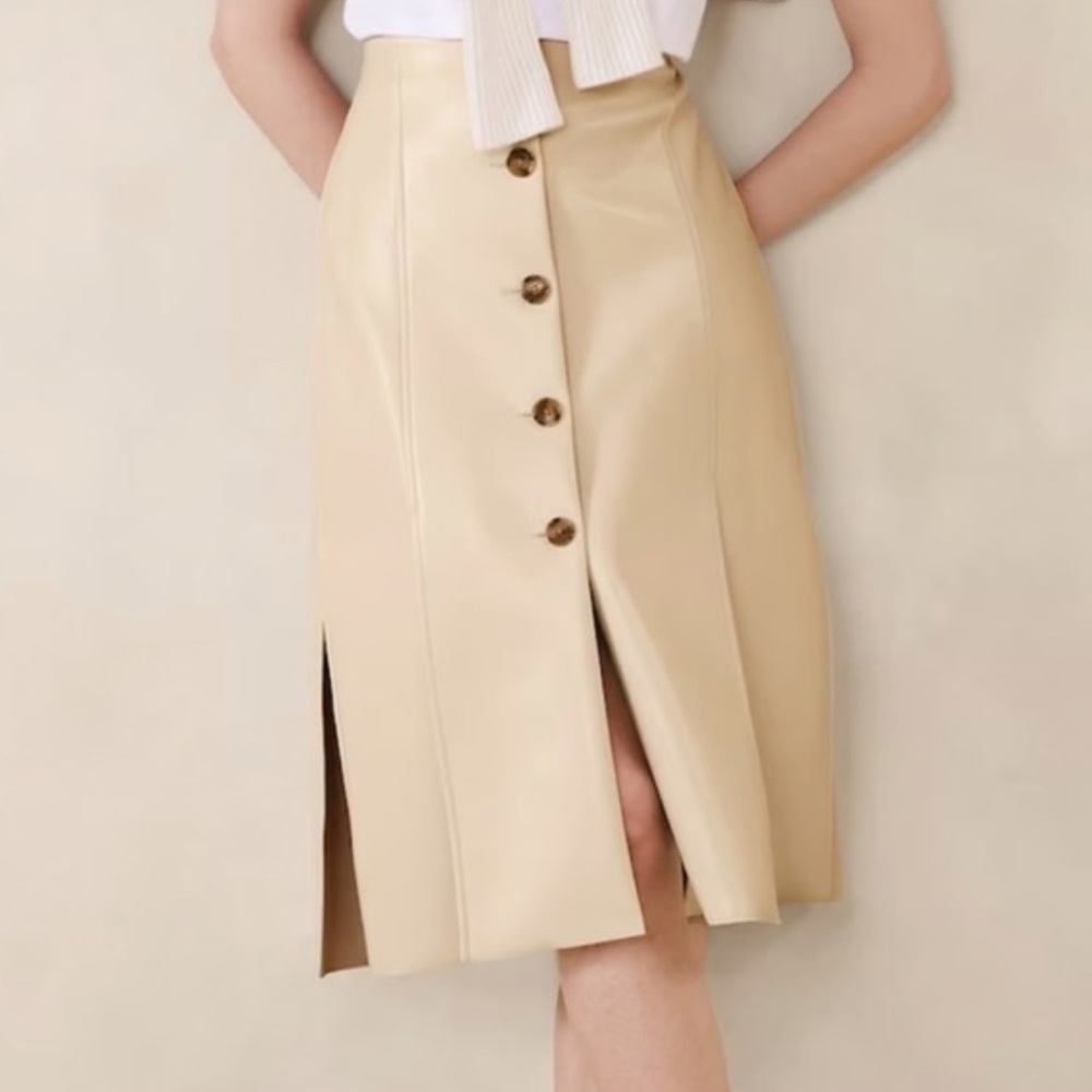Banana Republic Vegan Leather Midi Skirt Sz-4